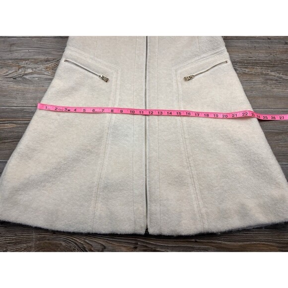 Jessica Simpson Boiled Wool Blend Dress Coat LARGE Ivory W/ Gold Zipper Chic - Picture 10 of 15